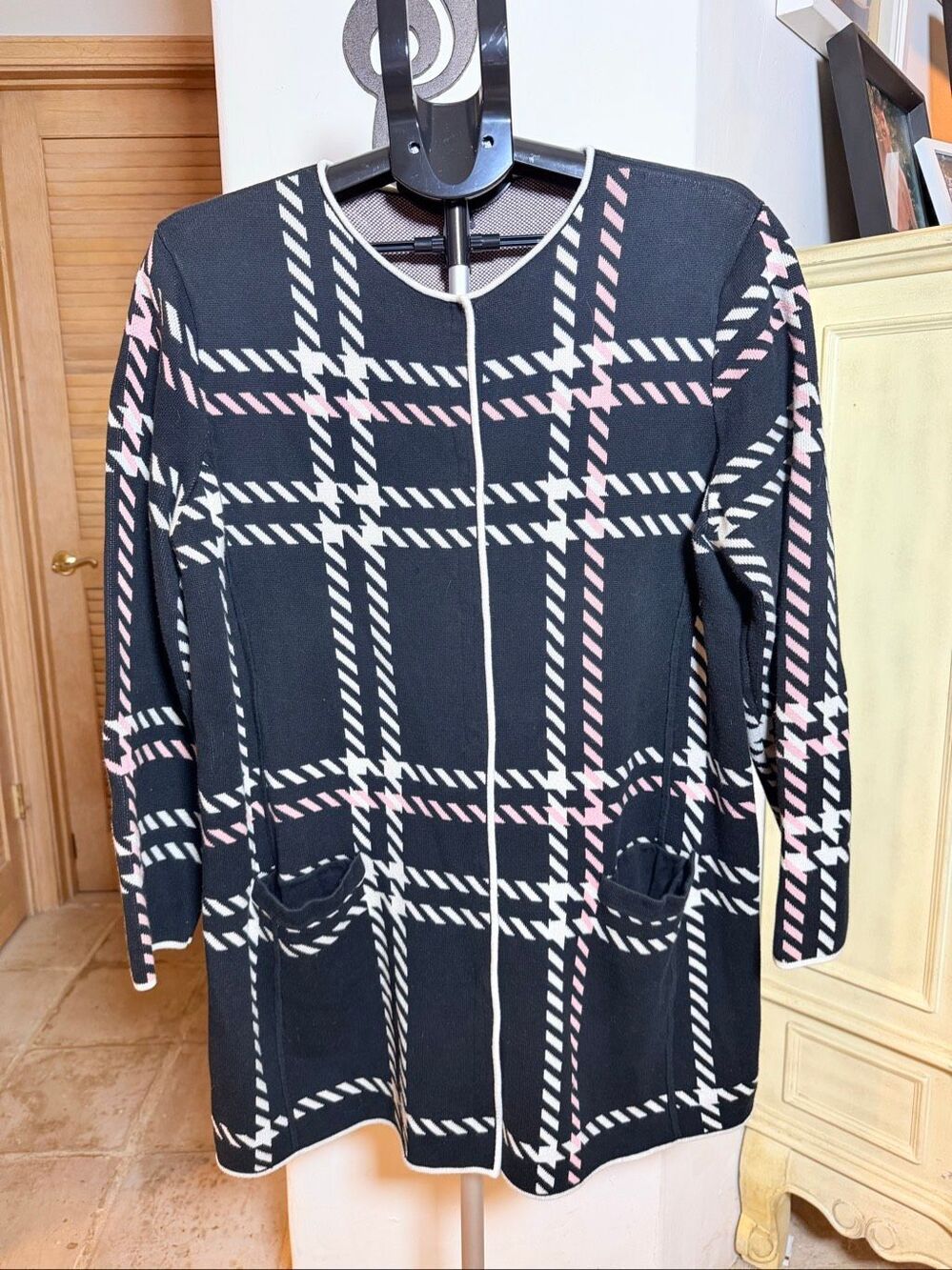 Talbots long knit plaid cardigan